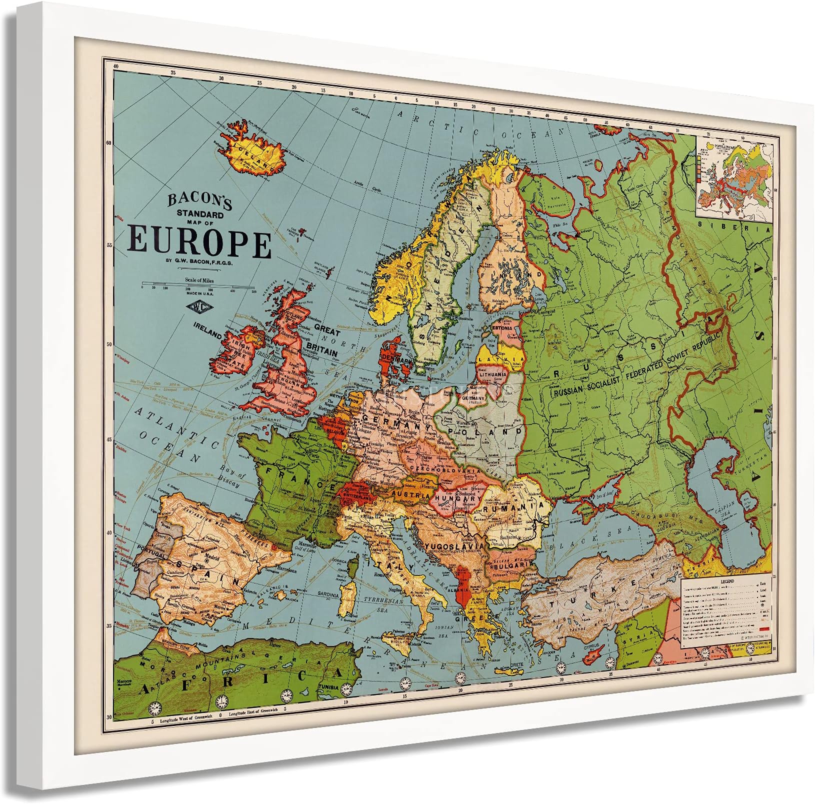 Historix Vintage 1925 Europe Map Poster 19x25 Inch White Framed ...