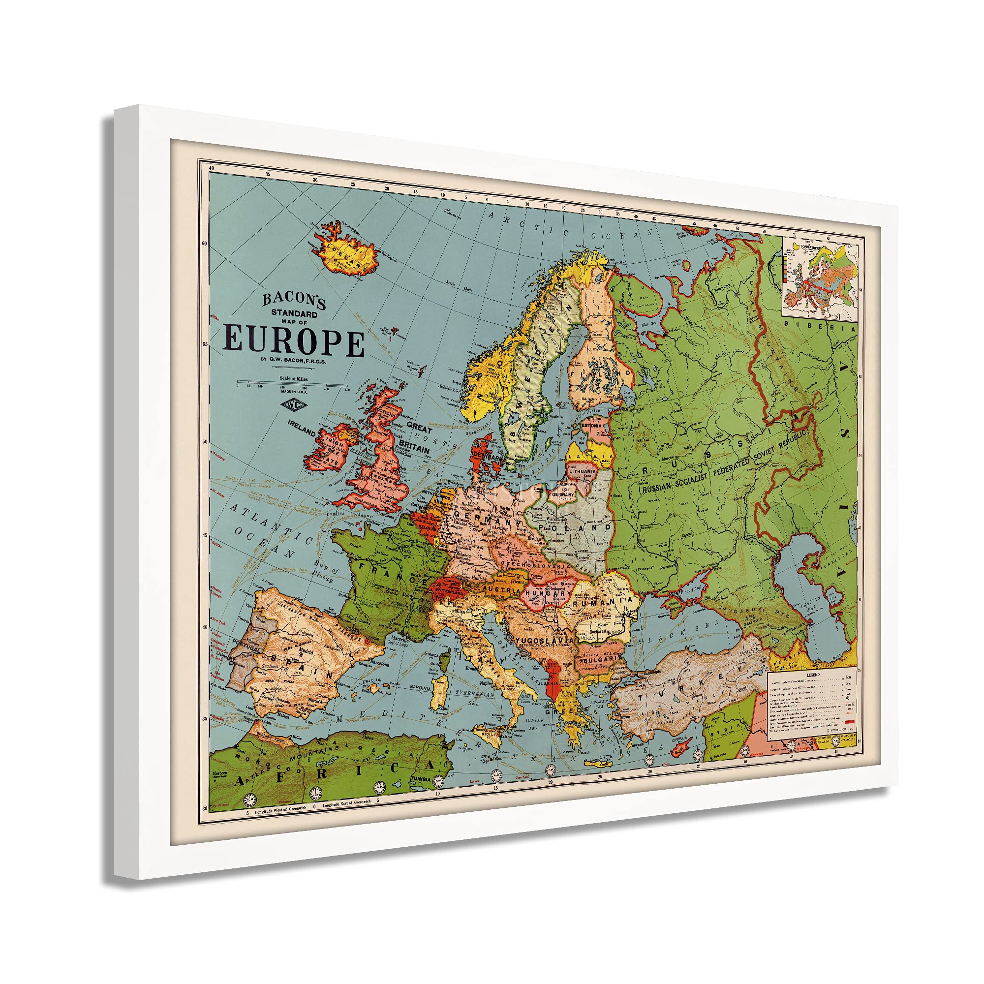 Buy HISTORIX Vintage 1925 Europe 19x25 Inch White Framed Vintage of Europe Old of Europe