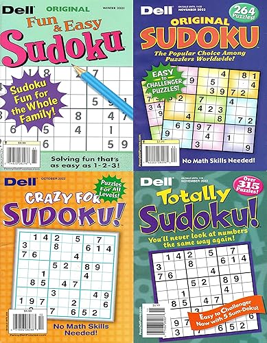 Mixed Lot of 4 Dell Sudoku Books (Fun & Easy, Original, Crazy For, Totally)
