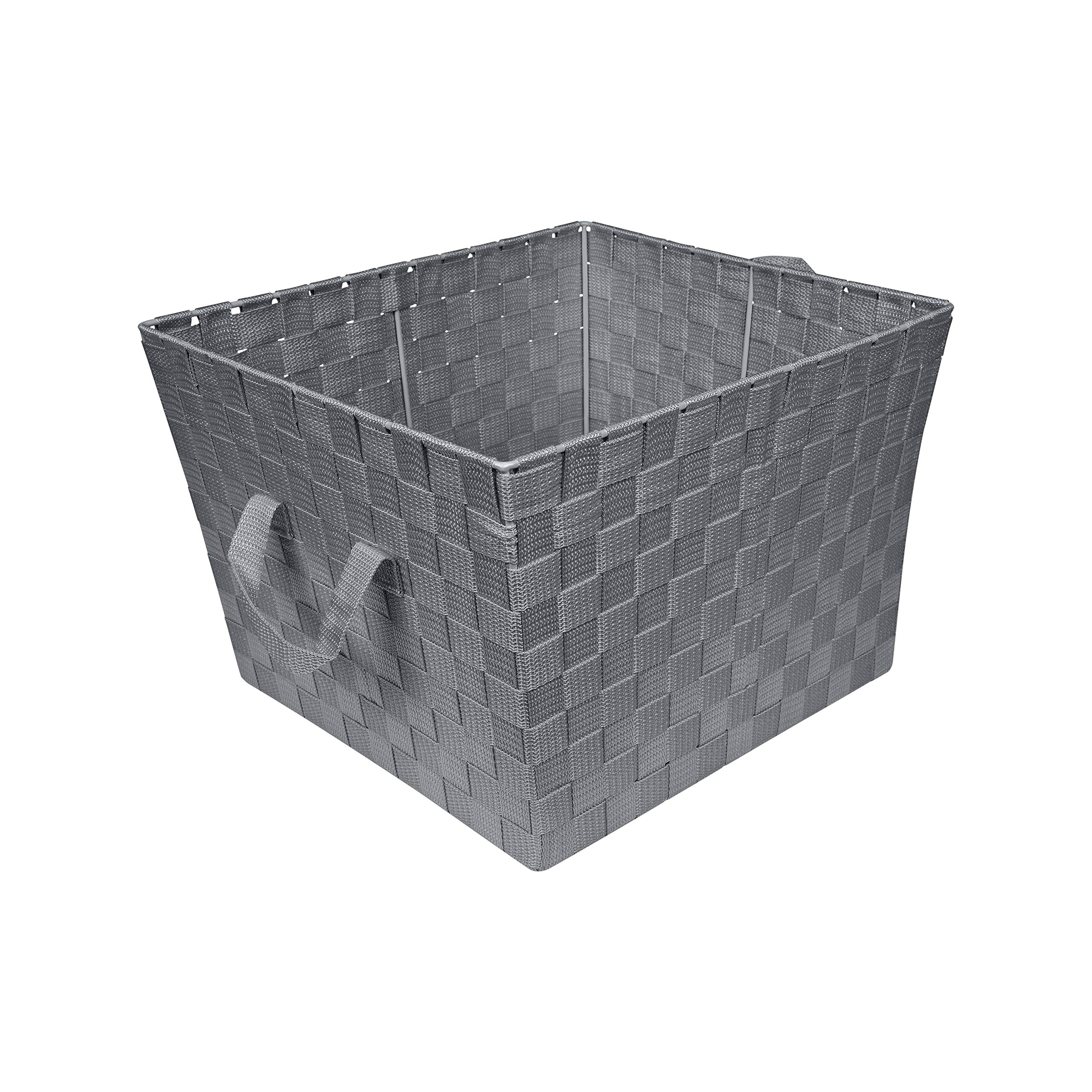 Simplify Large Woven Strap Tote | Decorative Storage Basket | 2 Handles | Organization | Closet | Bedroom | Bathroom | Nursery | Accessories | Toys | Gifts | 1 Pack | Grey