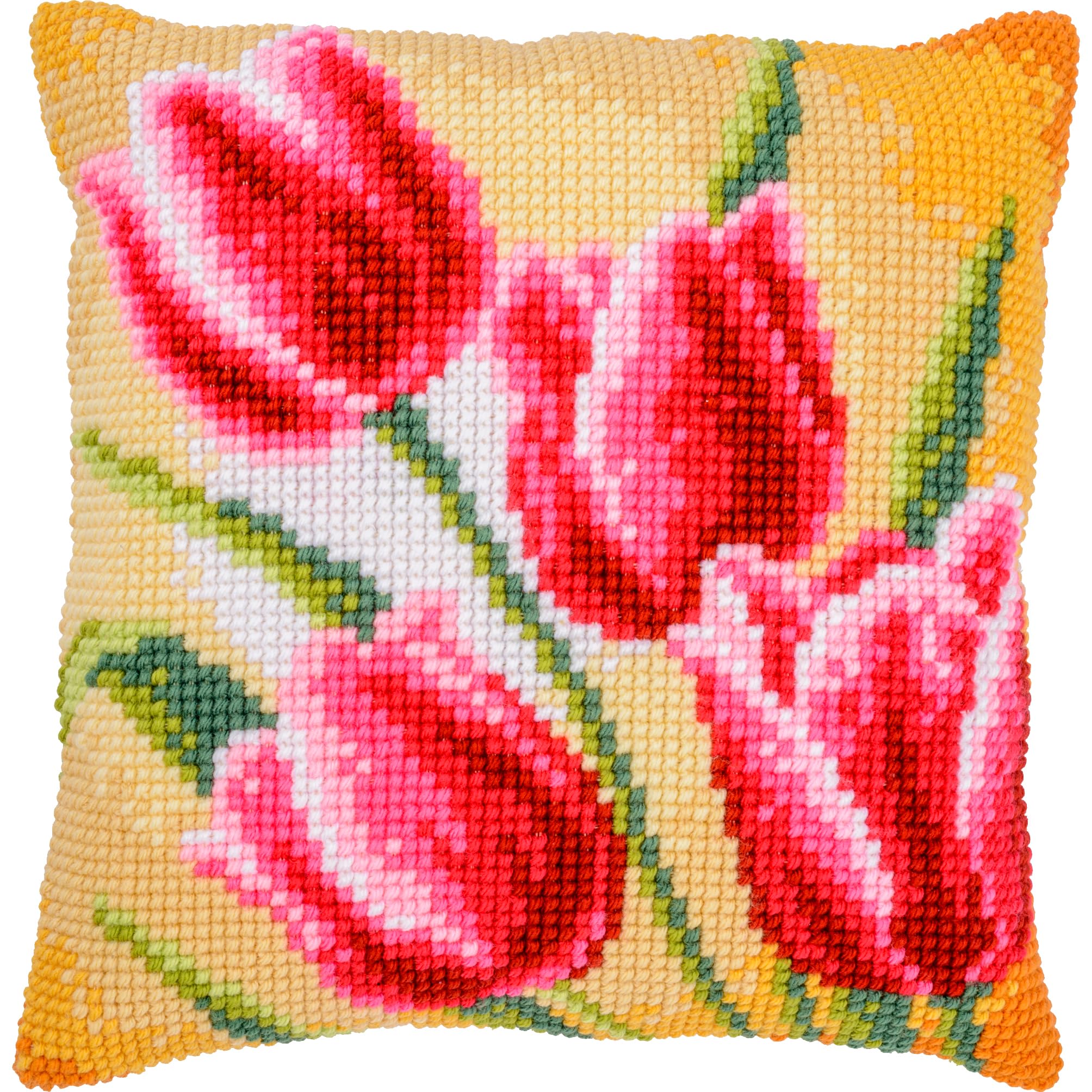 Broderie Point de Croix Coussin Kit Complet Tulipes pour Éviter le Stress