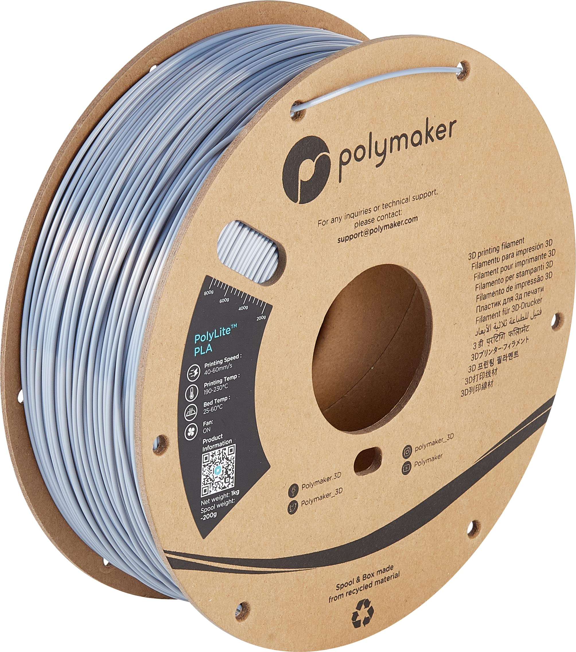 Polymaker Silk PLA Filament 1.75mm, Shiny Silver 3D Printer 1kg - PolyLite 1.75mm