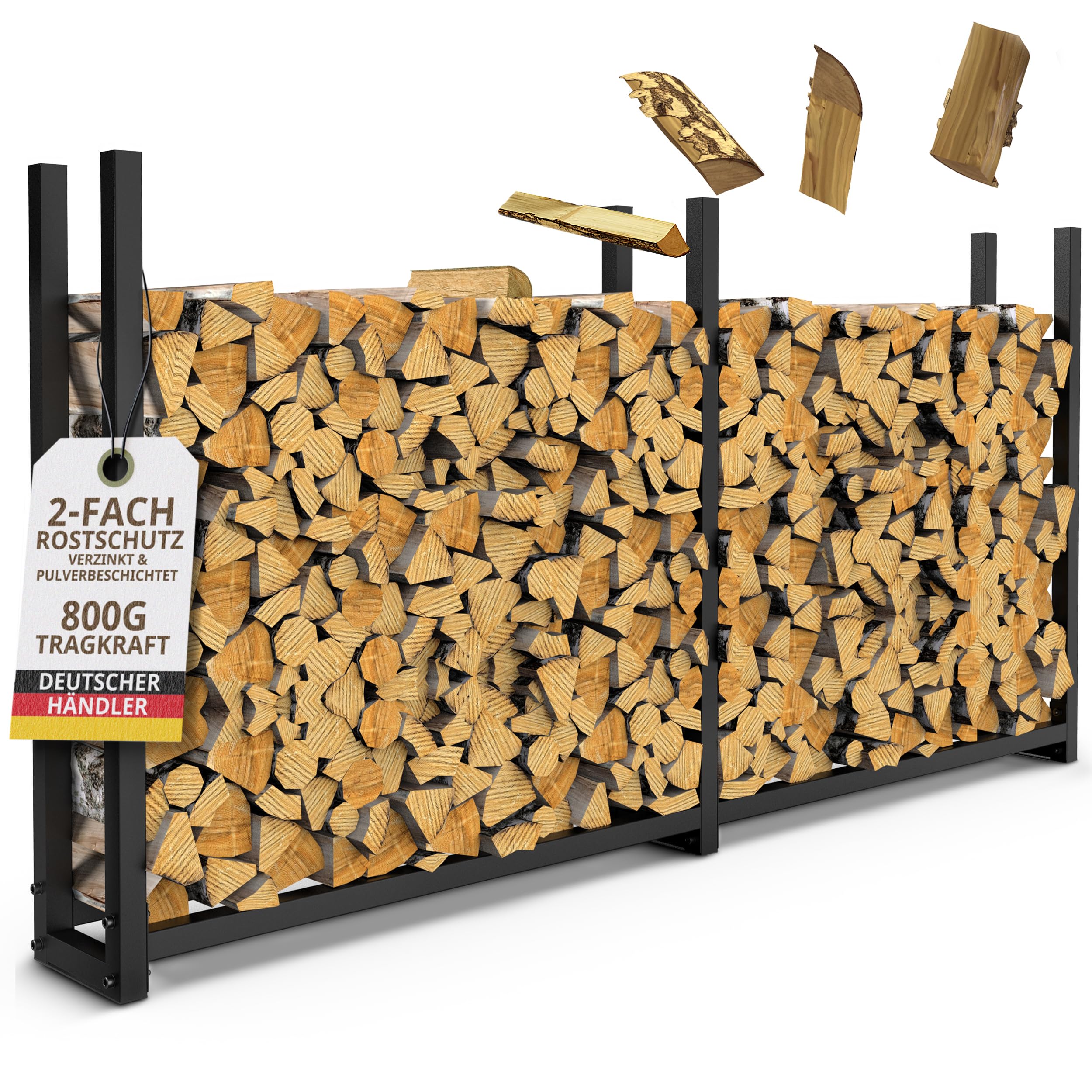 Kaminholzregal aussen Metall 223x25x115 | Stapelhilfe Brennholz VERZINKT 800kg Feuerholzregal für 25cm und 33cm Holz Kaminholzunterstand