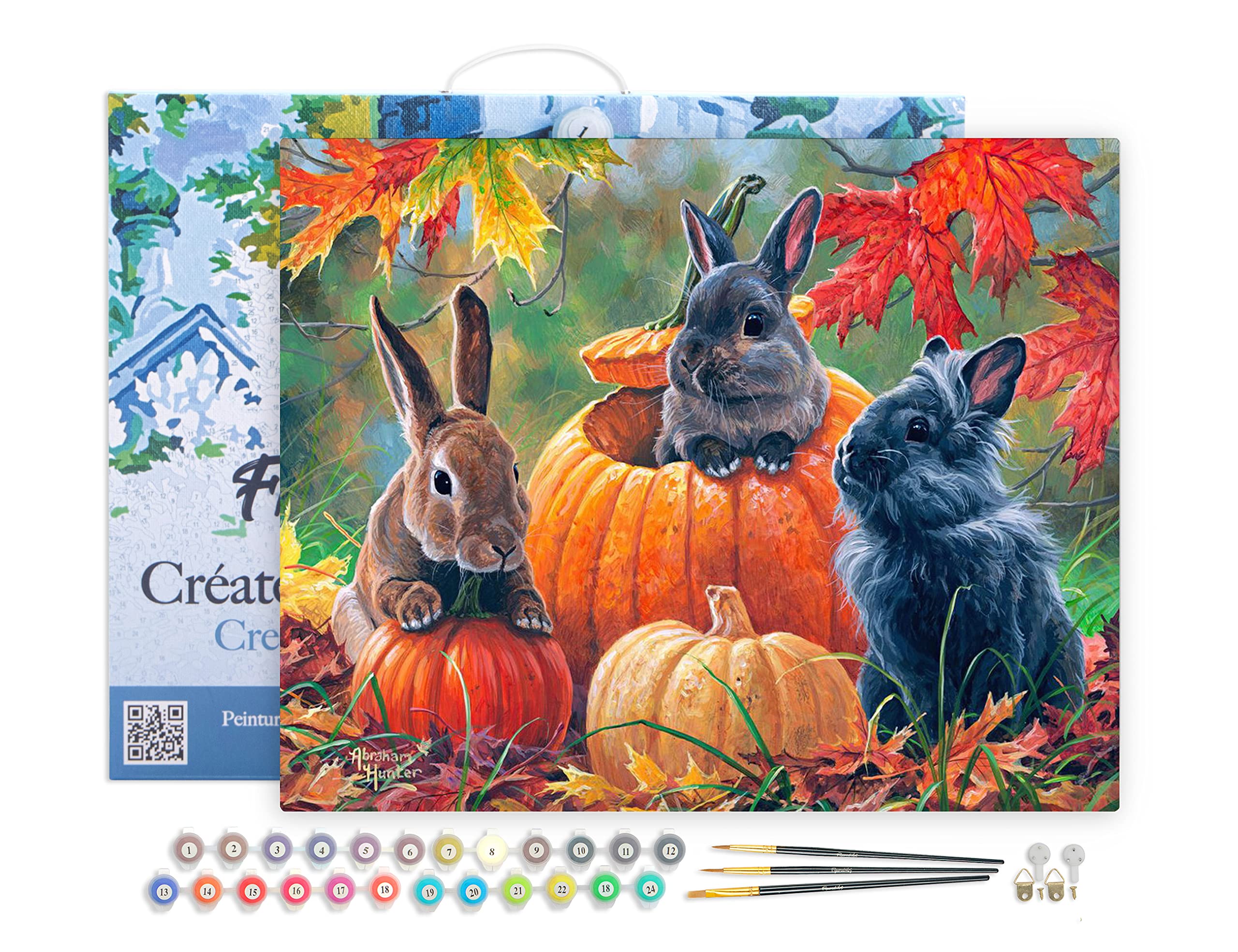 Figured'Art Dipingere con i Numeri con Telaio - Paint by Numbers Trio di conigli, Passatempo per Adulti, Kit Completo, Hobby Creativi - Quadri fai da te 40x50cm Tela Già Incorniciata