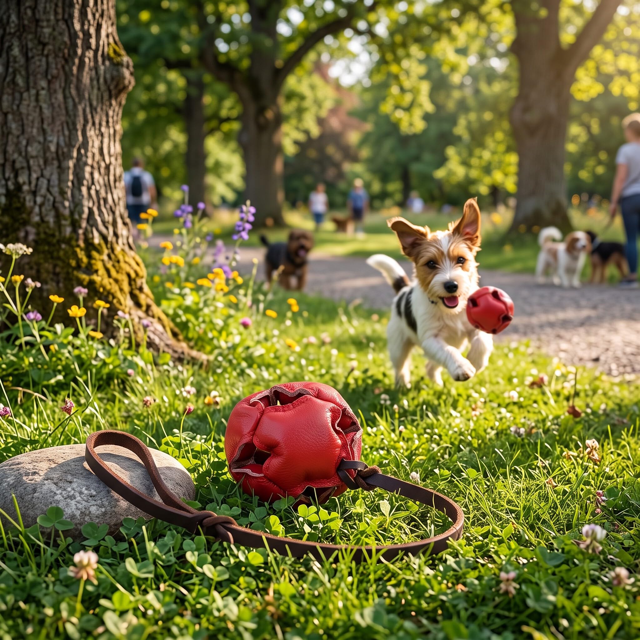 Qcwwy Pelota de Entrenamiento para Perros, Pelota de Ejercicio y Recompensa para Perros Fuerte y Resistente Que Resiste Mordeduras y Desgarros Pelotas de Cuero para Perros Uso en (Rojo)