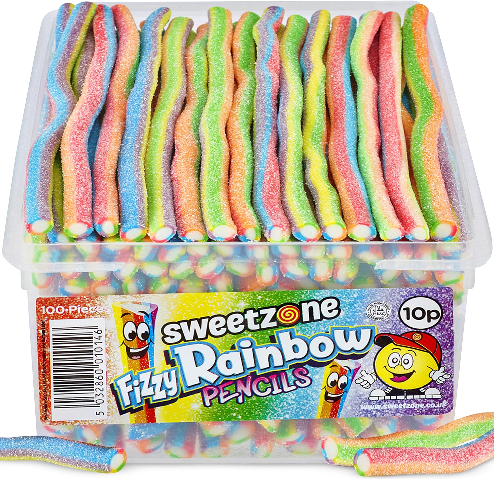 Fizzy Rainbow Pencils, Retro Sweets Tub, Candy Sticks, 100 pcs, Halal Sweet, Sweets Bulk, Gummy American Candies, UK British Candy Enthusiasts