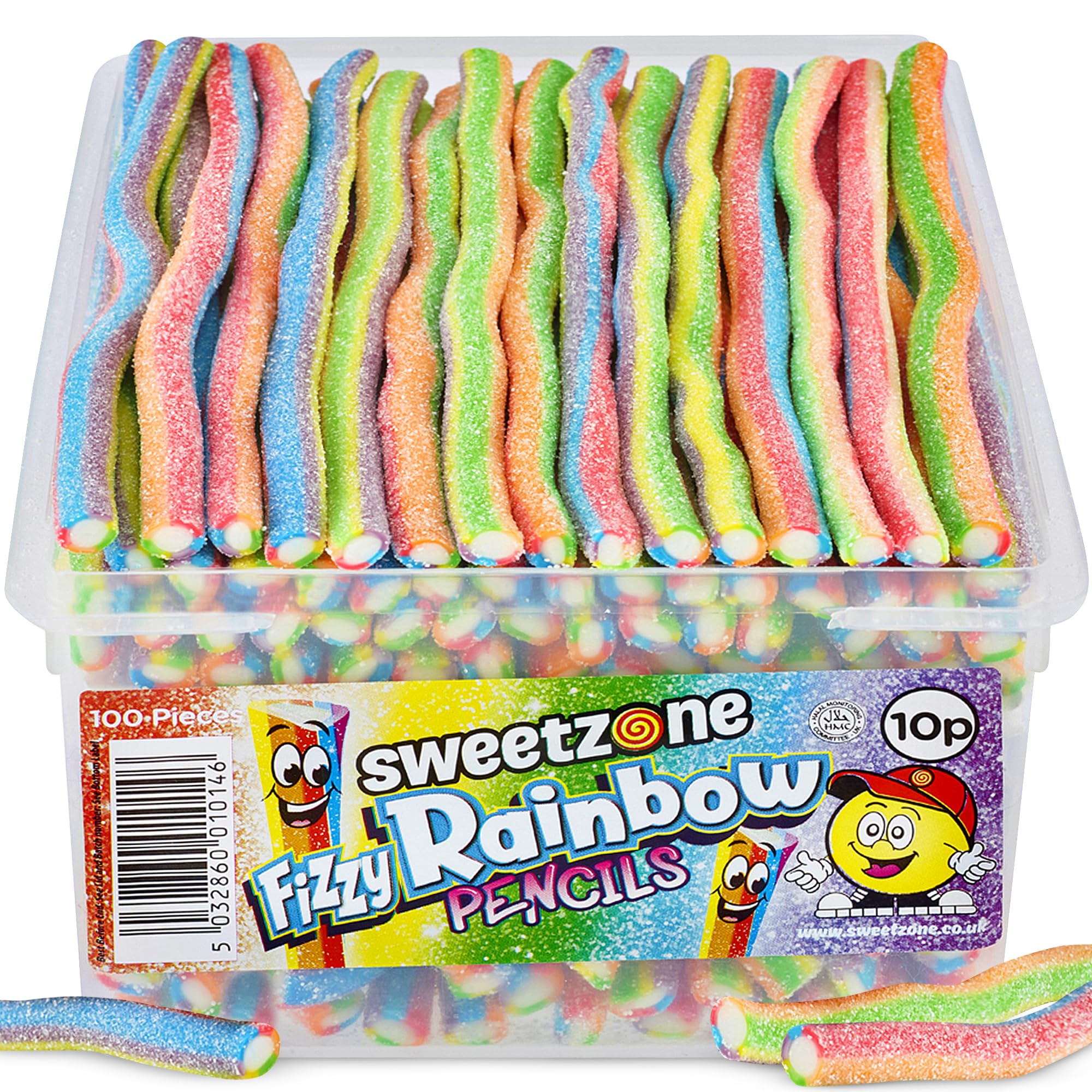 SweetzoneFizzy Rainbow Pencils, Retro Sweets Tub, Candy Sticks, 100 pcs, Halal Sweet, Sweets Bulk, Gummy American Candies, UK British Candy Enthusiasts