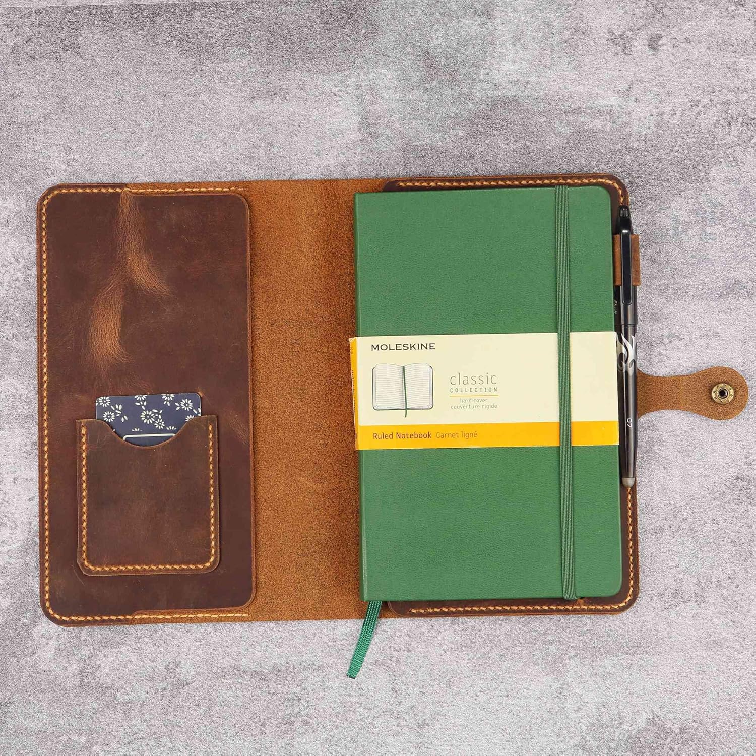 Hand painted genuine leather cover case for A5 5.75"x8.25" size notebook journal