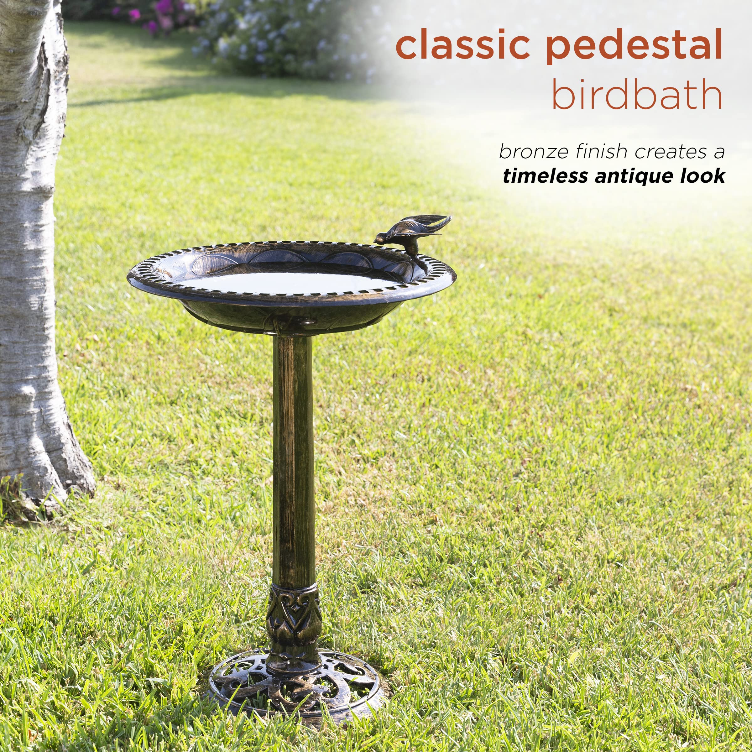 Alpine Corporation TEC294BZ Birdbath Bronze w/Bird Decoration, 26 Inch Tall