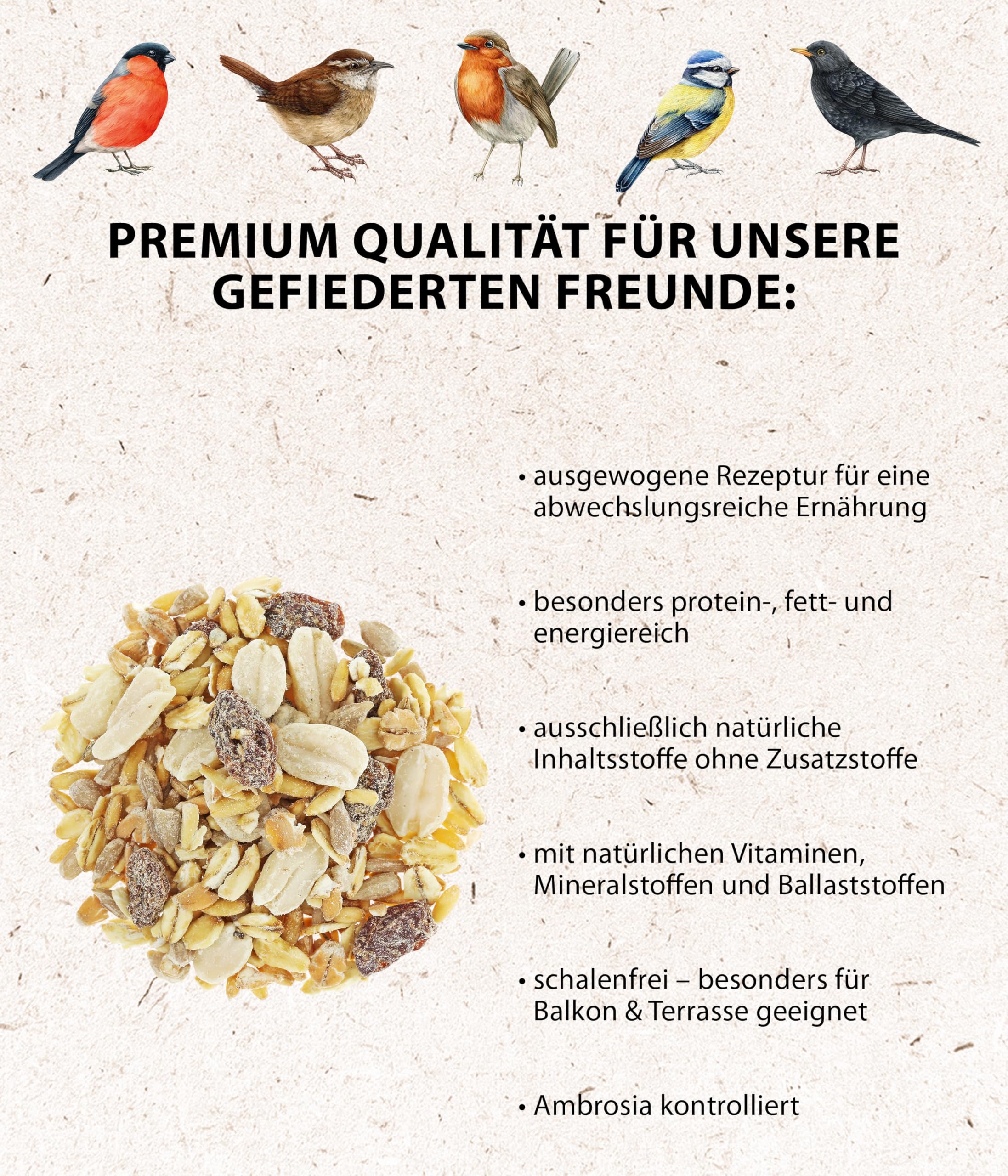 Dehner Natura Mangime per uccelli selvatici senza guscio 10 kg
