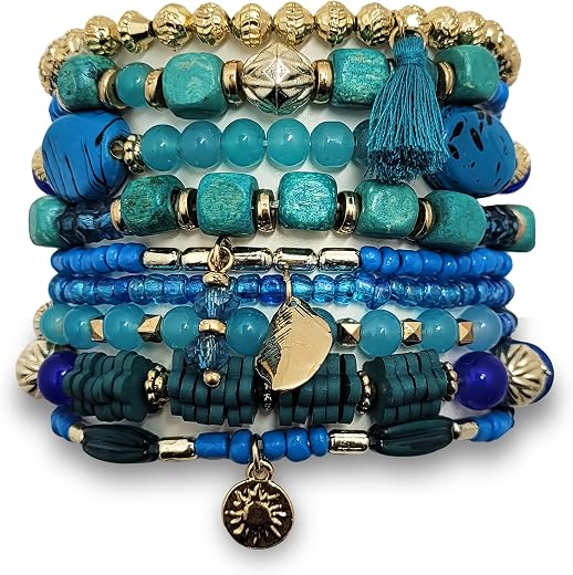 BOHENOOR Bohemian Beads Bracelet Set for Women and Girls – Fancy Stackable Boho Bracelets, Stylish Hand Jewelry for Women