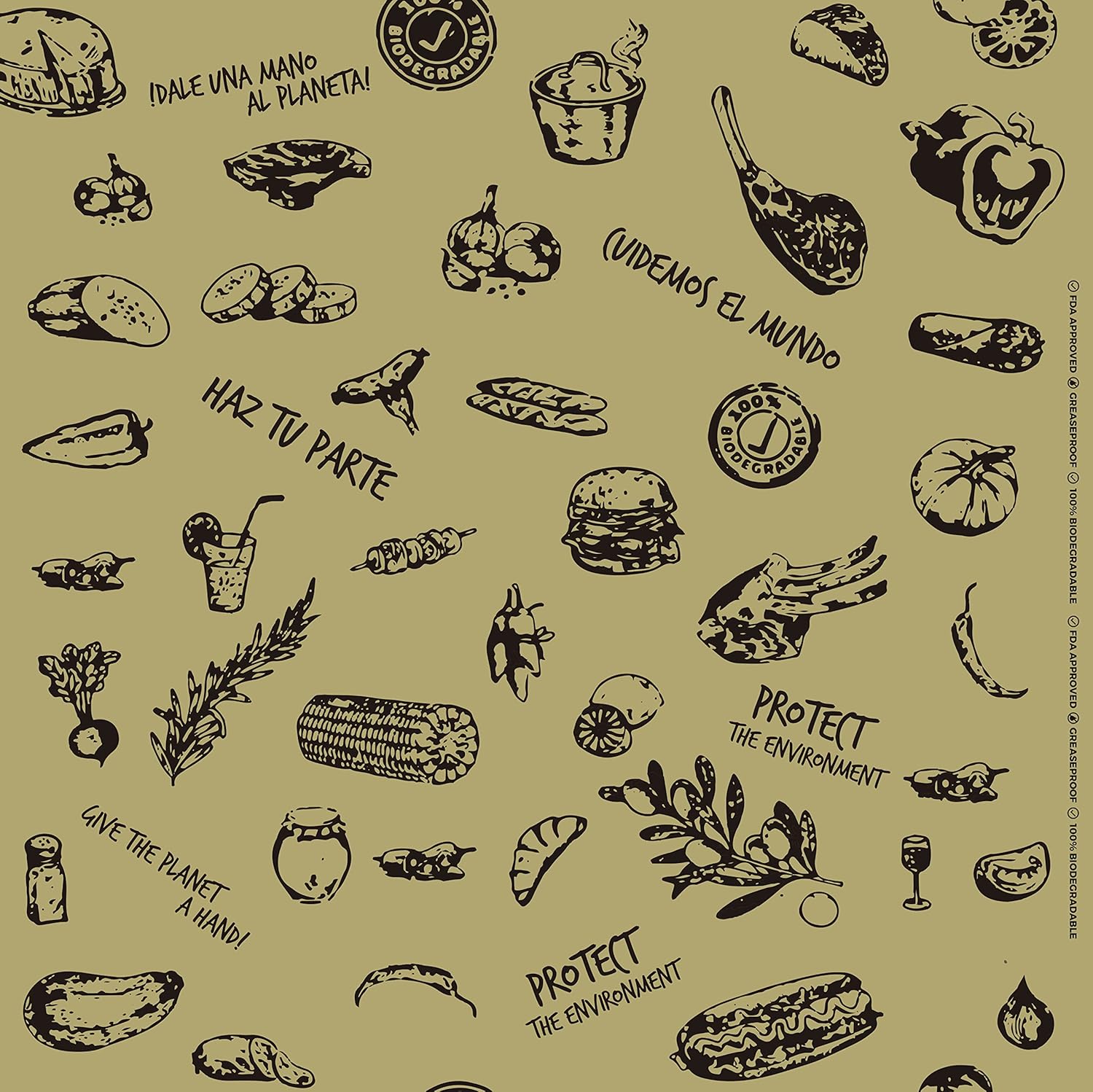 Technopaper Premium Deli Paper 12"x12" - 500 Pack - Water & Grease Resistant - Biodegradable, 100% Recyclable and No Wax Coating, Tray Liner (Kraft, FoodPrint)