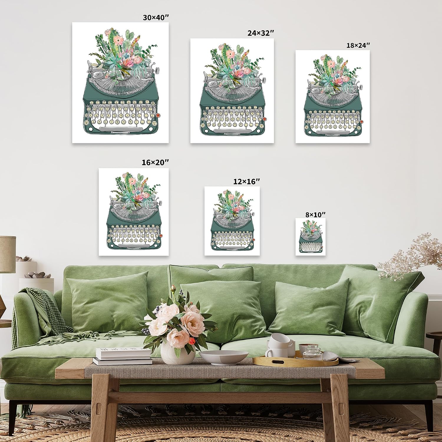 Poster Master Typewriter Canvas - Floral Typewriter Print - Flower Art - Cactus Art - Gift for Men, Women & Students - Minimal Decor for Bedroom, Living Room or Office - 8x10 STRETCHED Canvas