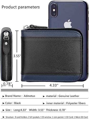Miniatura 5 de Billeteras con bloqueo RFID para hombre, billetera de cuero con cremallera para hombres con tarjetero RFID plegable
