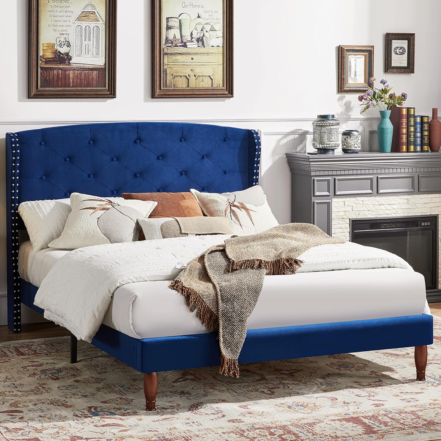 Yaheetech Full Velvet Platform Bed Frame, Mattress Uganda Ubuy