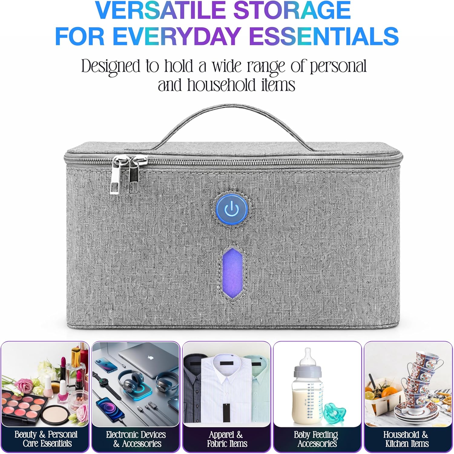 Brookstone UV Light Bag, Portable Sterilizing Bag for Everyday Items, Including Smart Phones, Masks and Small Gadgets, Quick Sterilization