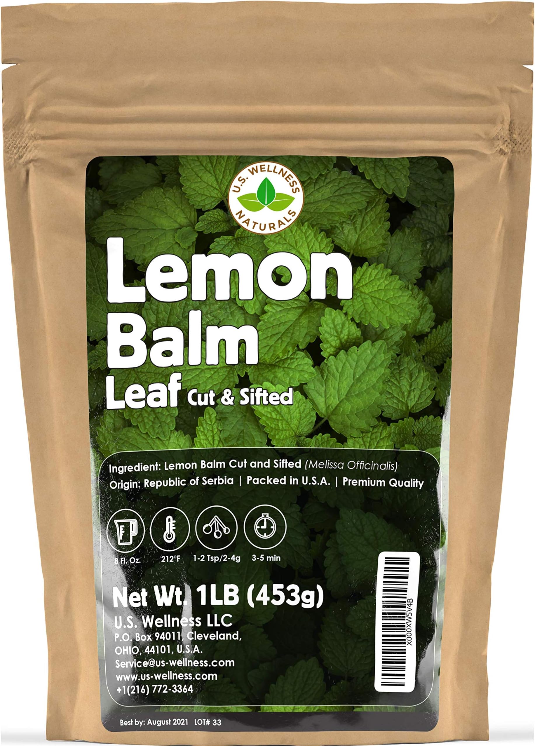 Lemon Balm (Herbal Tea): (Melissa Officinalis Caffeine Free) - Balm Leaf (Cut and Sifted), 1lb (16Oz) U.S. Wellness Bulk Tea