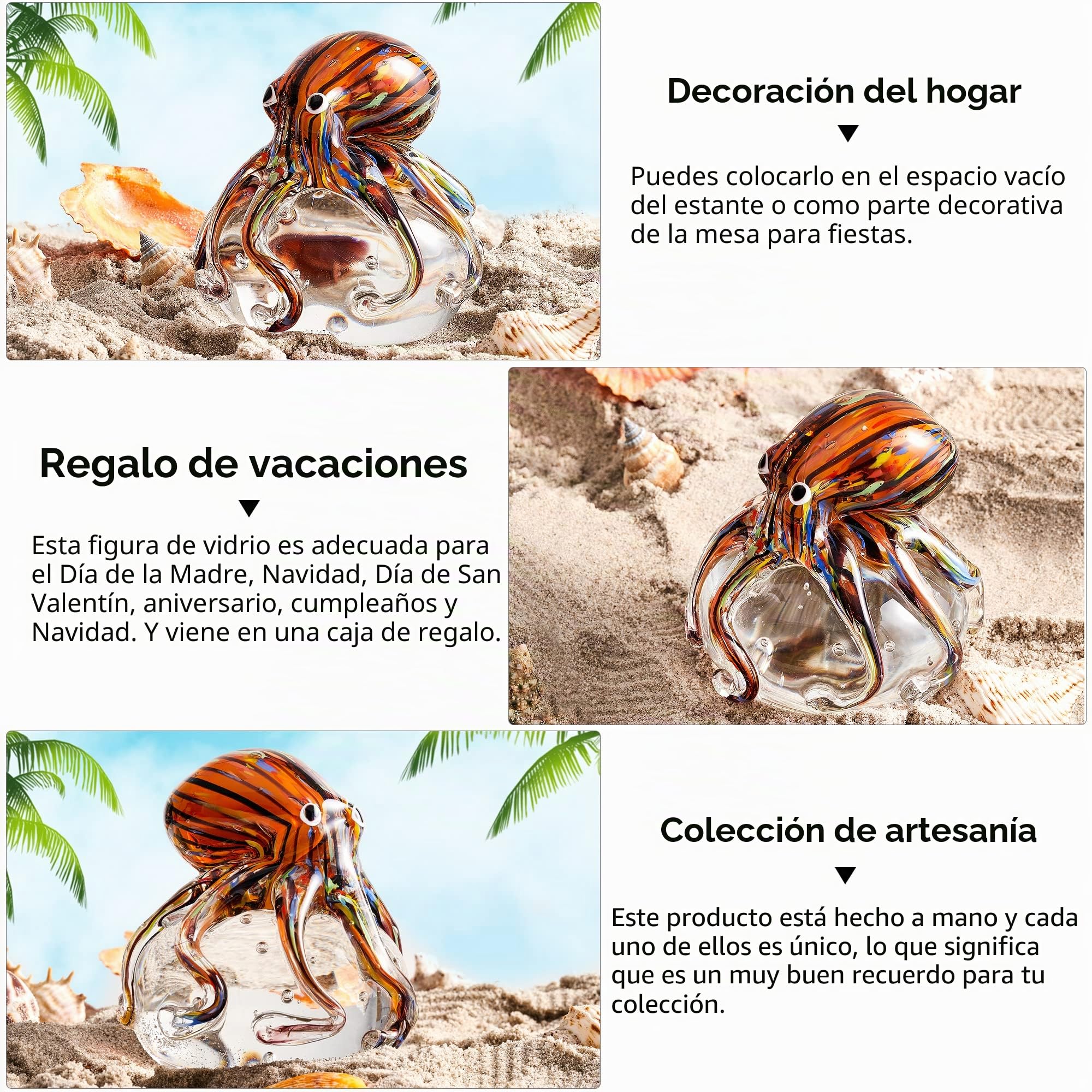 Adorno de la estatuilla de Pulpo de Vidrio, colección de Animales Marinos para Regalo de cumpleaños, pisapapeles de Oficina de Vidrio para Escritorio