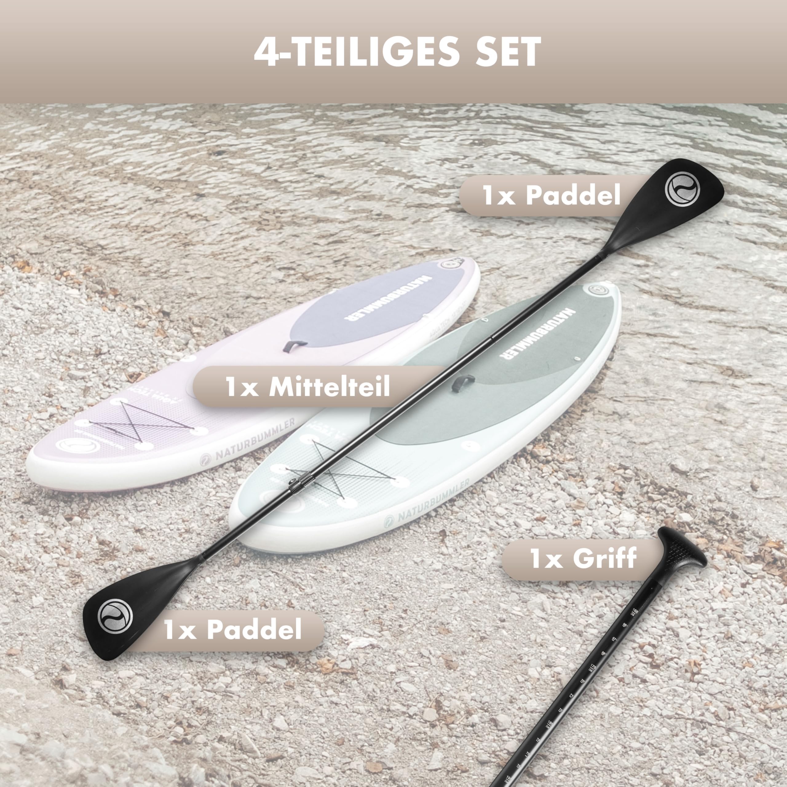 NATURBUMMLER SUP Paddel [2-in-1] Doppelpaddel – Ultraleicht & stufenlos verstellbar – Aluminium Paddel mit T-Griff für Stand Up Paddling & Kajak – Zubehör für Dein Wasserabenteuer (Schwarz)