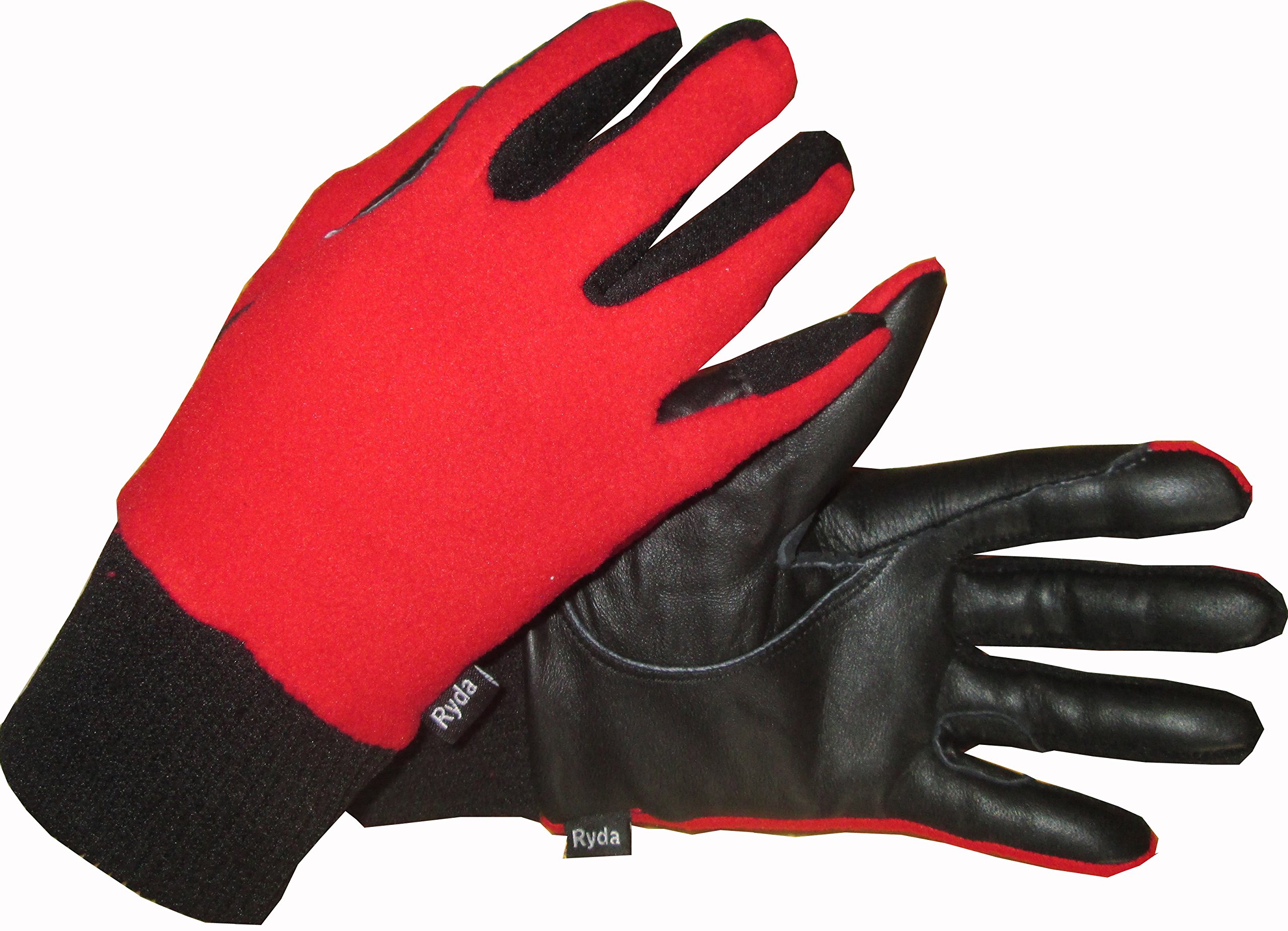 Ryda Childrens Winter Fleece Backed Leather Horse Riding Gloves (Red, Extra Large)