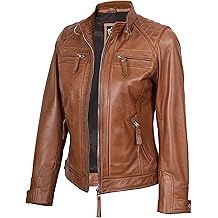 Leather Jacket Women - Quilted Cafe Racer Style Womens Leather Jackets