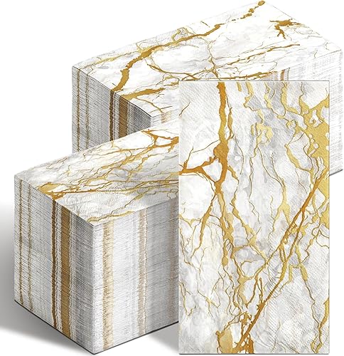 Vista 28 de Geyoga 200 servilletas de mármol desechables de 2 capas para invitados, toallas de mano marmoleadas negras y doradas, para el hogar, baño, cocina