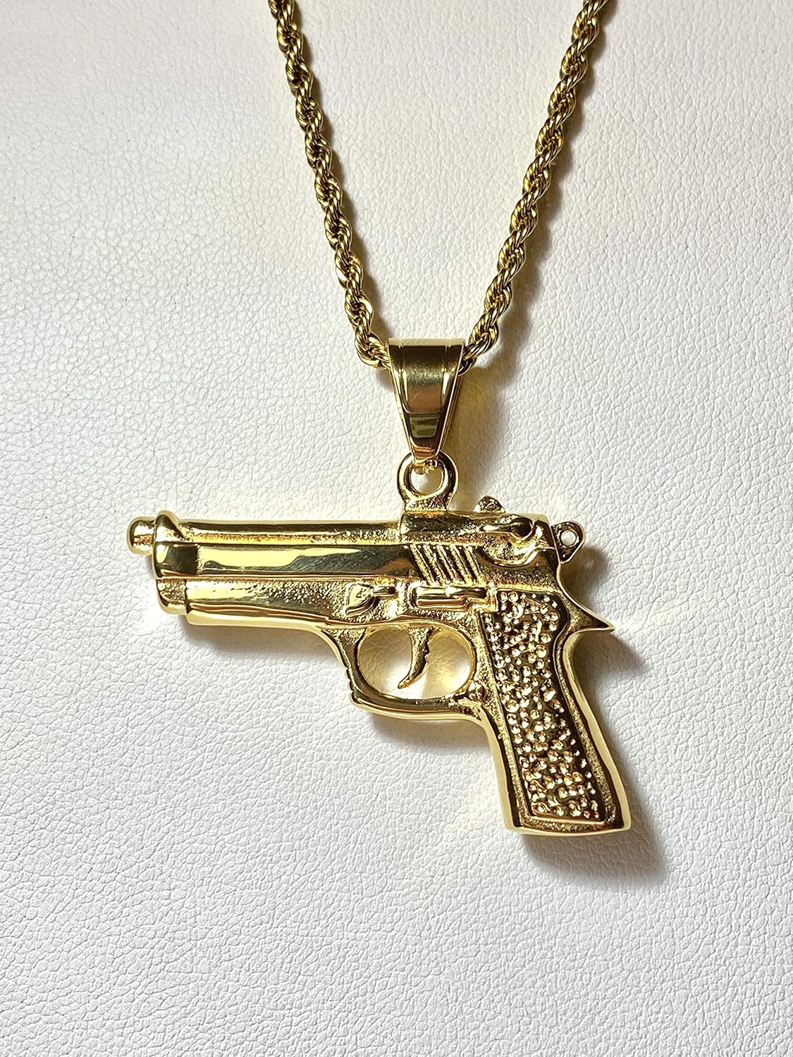 Men Women Gun Revolver Pistol Riffle Solid 14k Gold Finish Pendant Stainless Steel Real 2.5 mm Rope Chain Necklace, Mens Jewelry, Gold Pendant, Rope Necklace, Pistol Pendant, Gun Pendant