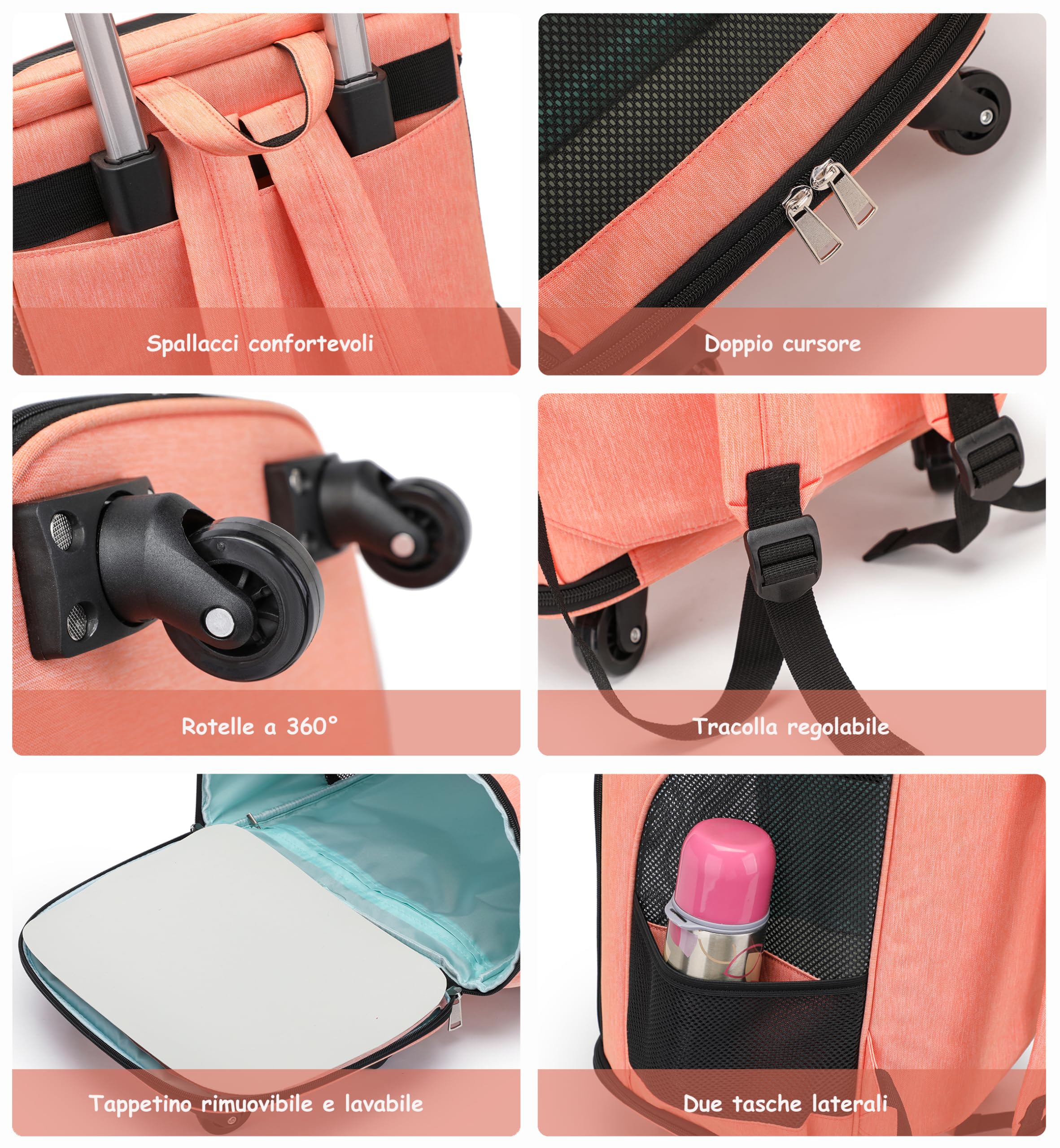 Zaino Trolley per Animali Domestici Pieghevole, Trasportino Gatto Cane con Ruote, Borsa Trasporto Gatti, Borsa Multifunzione Traspirante per Cani Piccoli fino a 8kg