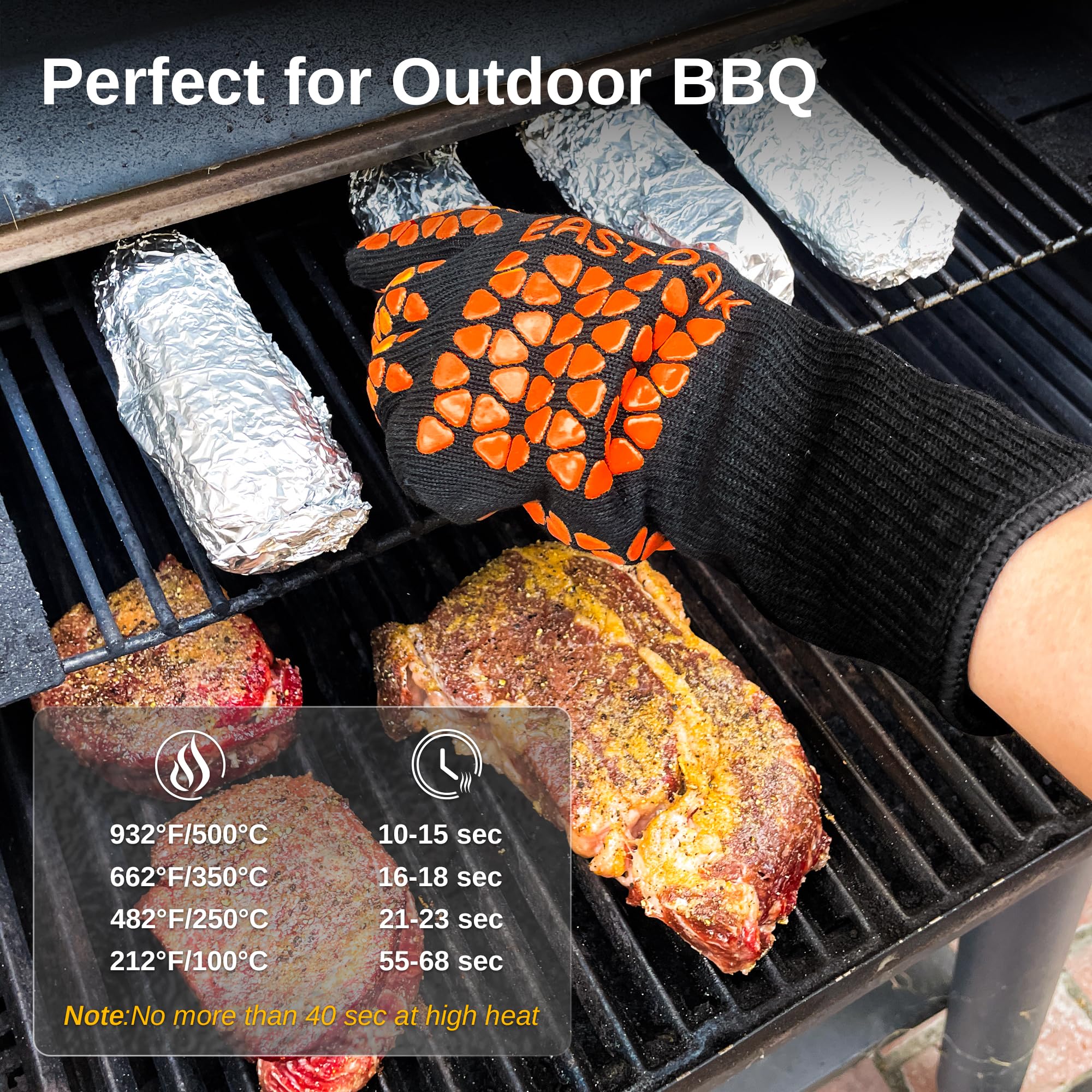 EAST OAK Guanti da barbecue, resistenti al calore, guanti da forno in silicone antiscivolo, guanti lunghi da cucina per barbecue, cucina, cottura, taglio