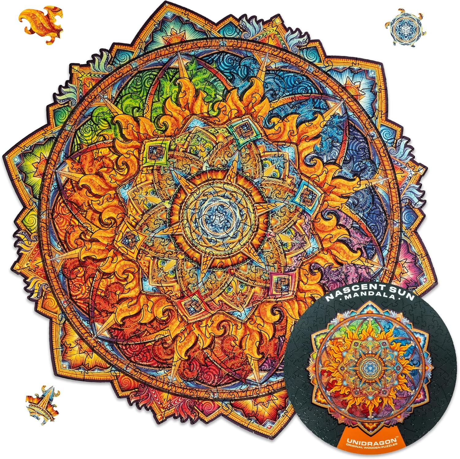 UNIDRAGON Original Wooden Jigsaw Puzzles Mandala Nascent Sun, 200 pcs