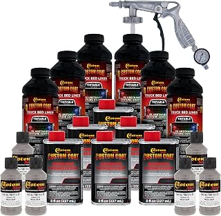 Custom Coat Mesa Gray 1.5 Gallon (6 Quart) Urethane Spray-On Truck Bed Liner Kit with Spray Gun and Regulator - Easy Mixing, Shake, Shoot - Textured Protective Coating, Prevent Rust - Car, Auto