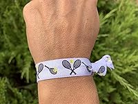 Vista 3 de SPORTYBELLA - Lazos para el pelo de tenis multicolores para niñas, elásticos sin arrugas con diseño de raqueta de tenis, ligas para cola de caballo