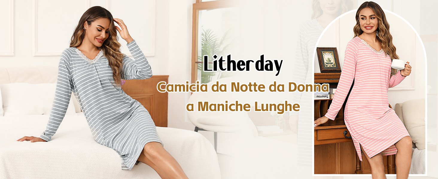 Camicia Da Notte Lunga Donna Nieery - Cotone, Maniche Lunghe, Bottoni, Tasche, Ideale Per Inverno, Taglie S-XXL - Foto 2
