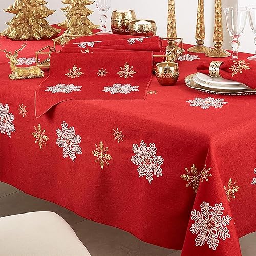 Miniatura 2 de SARO LIFESTYLE Neve Collection Camino de mesa con diseño de copo de nieve, 16 x 108 pulgadas, rojo