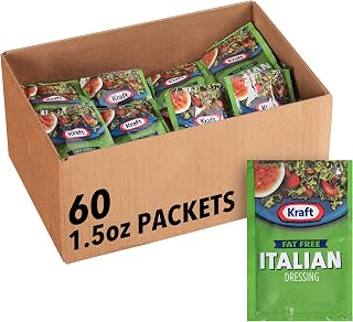 Kraft Fat Free Italian Salad Dressing Packets, 1.5 oz Single-Serve, 60 Pack - Zesty Zero-Fat Flavor for Salads, Sandwiches & Marinades