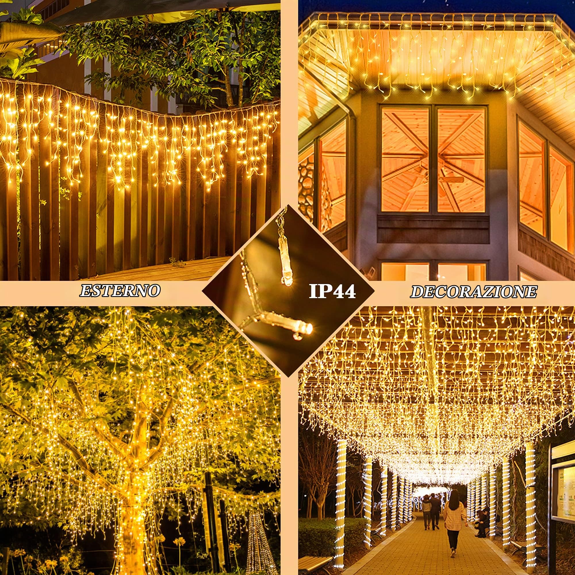 400 LED 10M Cascata Luci da Esterno, IP44 Tenda Luminosa Natal Bianco Caldo, Luci Natalizie da Esterno, Tenda led con 8 modalità, Luci Decorazione Natale per Feste, Finestra, Blacone