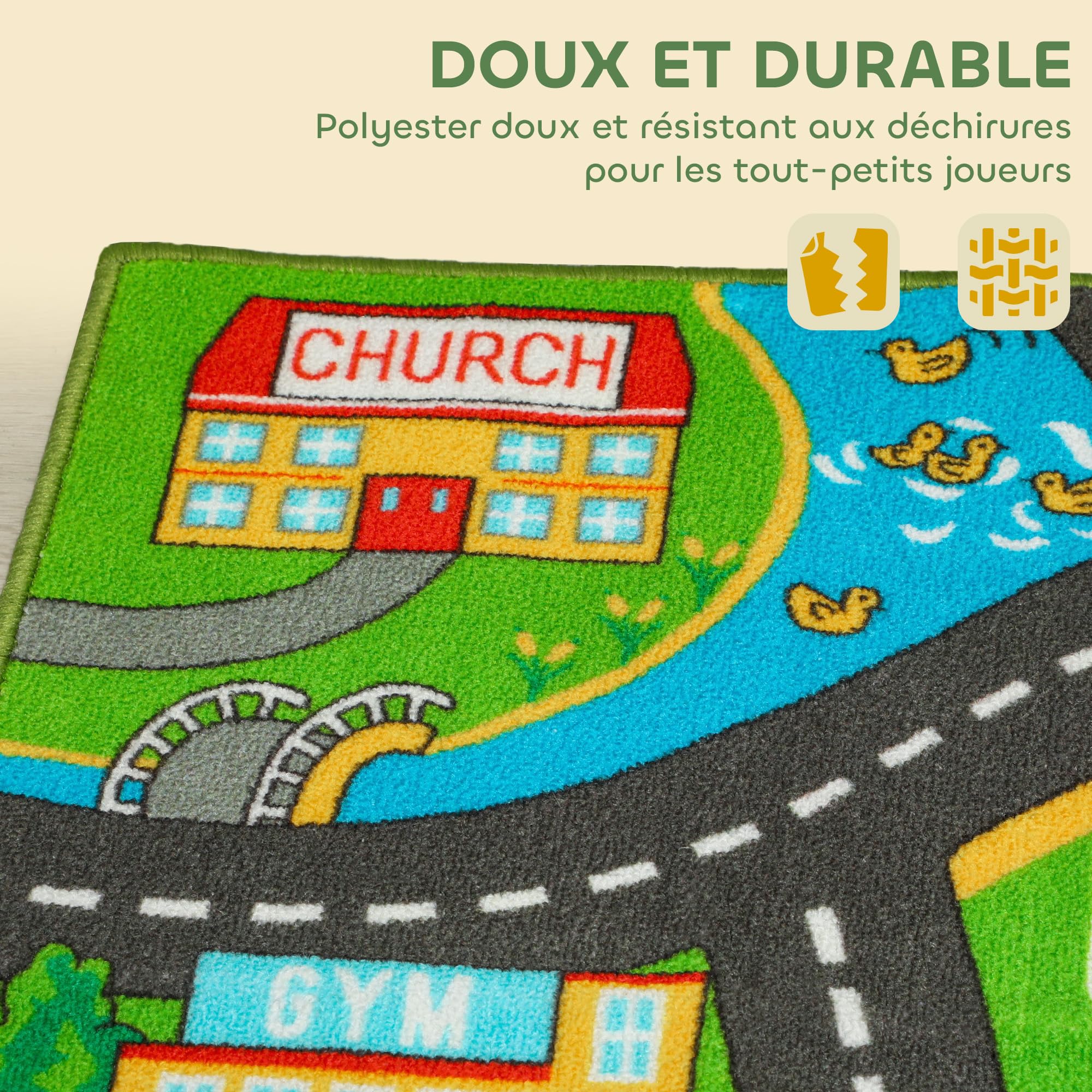 AIYAPLAY Tapis de Jeu pour Bébé 200 x 150 cm Tapis de Sol Antidérapant | Motif de Route de la Ville, Favorisant le Développement Sensoriel, Ramper et Jouer, Chambre, Salon