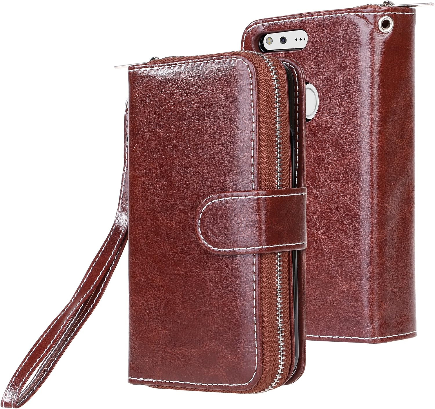 E LV Case for Google Pixel Case Cover PU Leather Flip Folio Wallet Purse Case Cover for Google Pixel - [Brown]