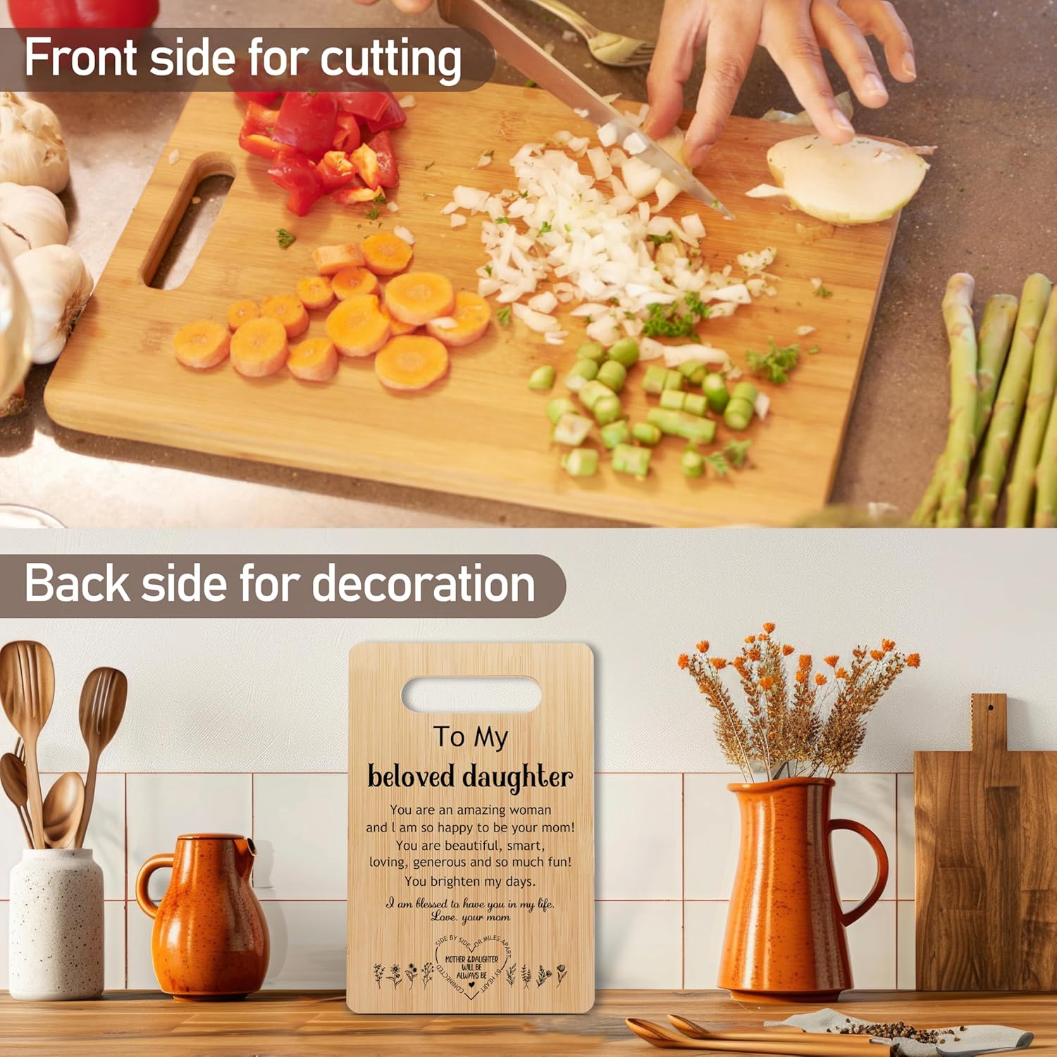 Gifts For Daughter, Recipe For A Special Bamboo Cutting Board Present, Mother's Day Birthday Christmas Gifts For Best Daughter From Mom, Home Kitchen Decorations, Wood Charcuterie Boards -56 - Image 3