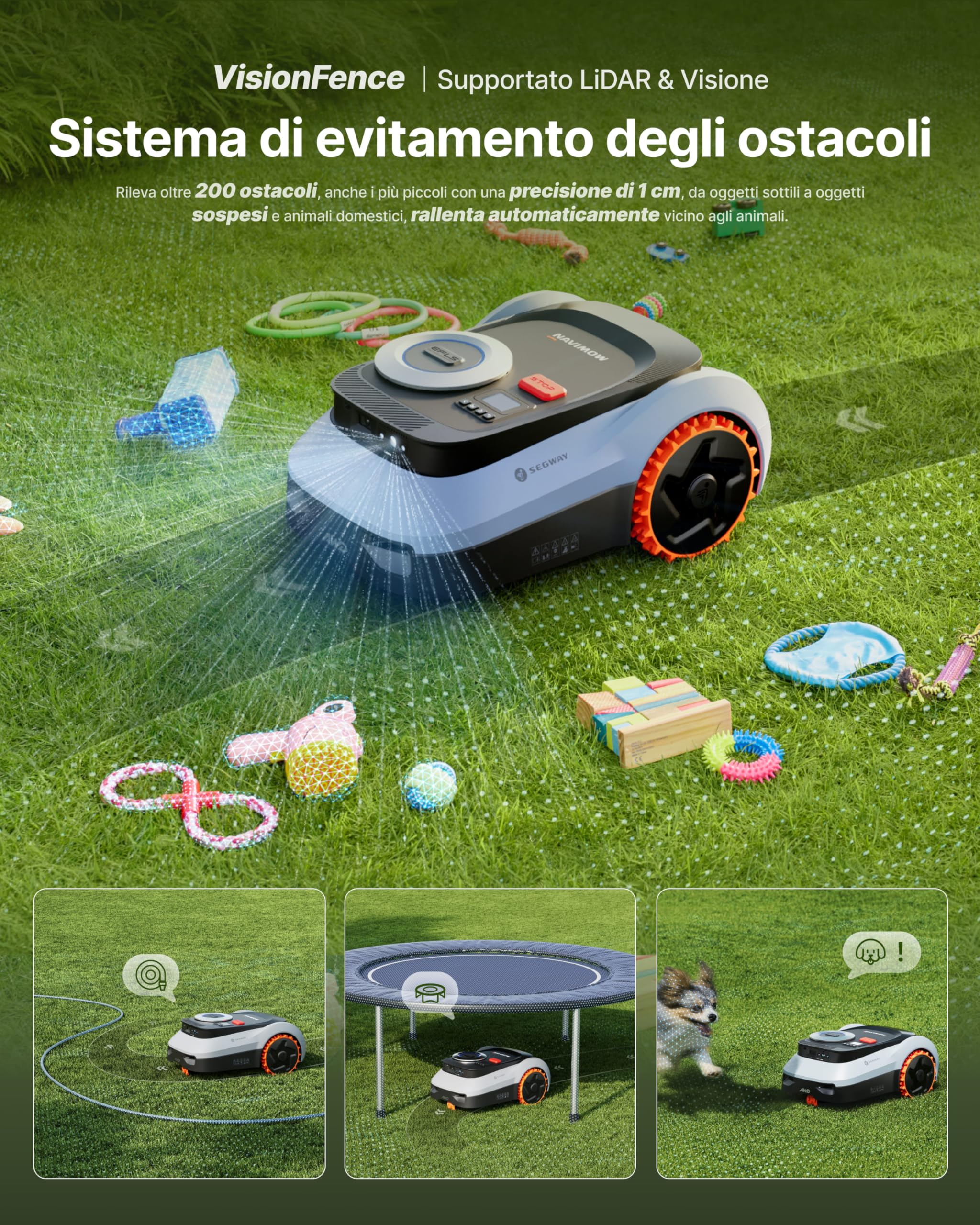 Segway Navimow i210 LiDAR Pro Robot Tagliaerba con Garage M, LiDAR + Visione + Navigazione rete RTK, Xero-Turn AWD, Mappatura automatica, Trazione Integrale per Pendii del 55% (Spedito separatamente)