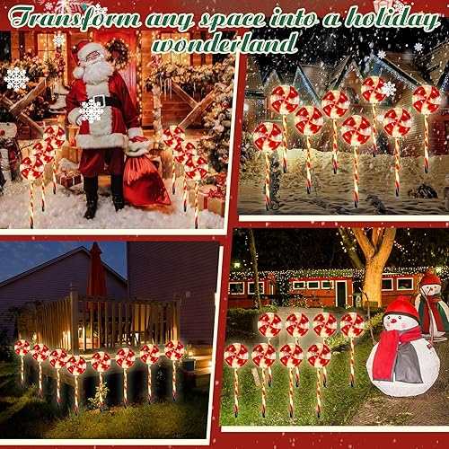 Miniatura 5 de Baquler - Paquete de 8 luces navideñas para caminos al aire libre, 152 luces LED de piruleta de menta con 8 modos de iluminación, impermeables,