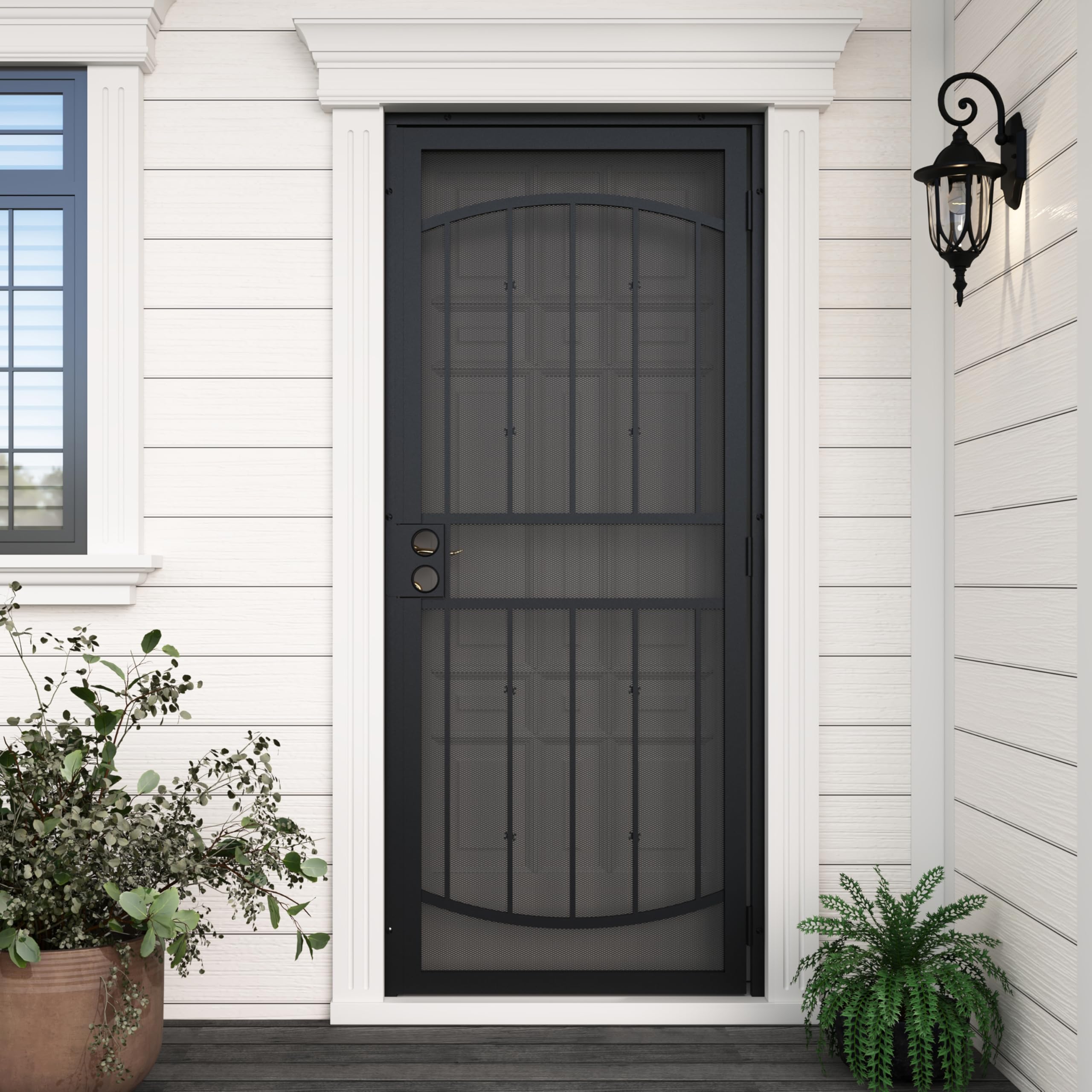Photo 1 of JUBEST 32" x 80" Steel Security Door, Universal/Reversible Outswing Security Screen Door, Black Powder-Coated Surface Mount Frame with Expanded Metal Screen, Rust-Resistant, No Handles Included