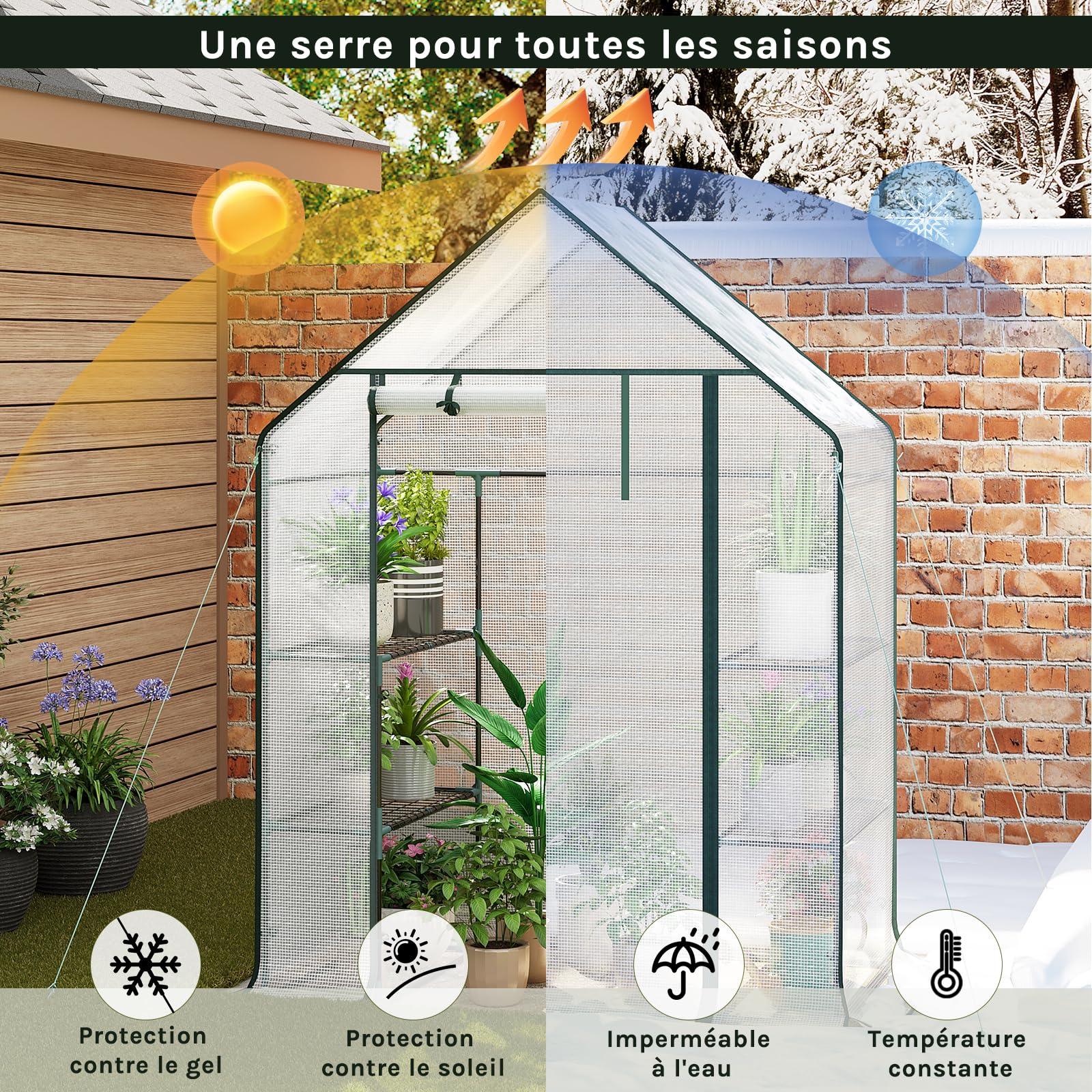 WOLTU Serre de Jardin PE, avec Porte, Blanc, 143x73x195cm | Pour Légumes; Jardin; Extérieur; Protection; Intérieur