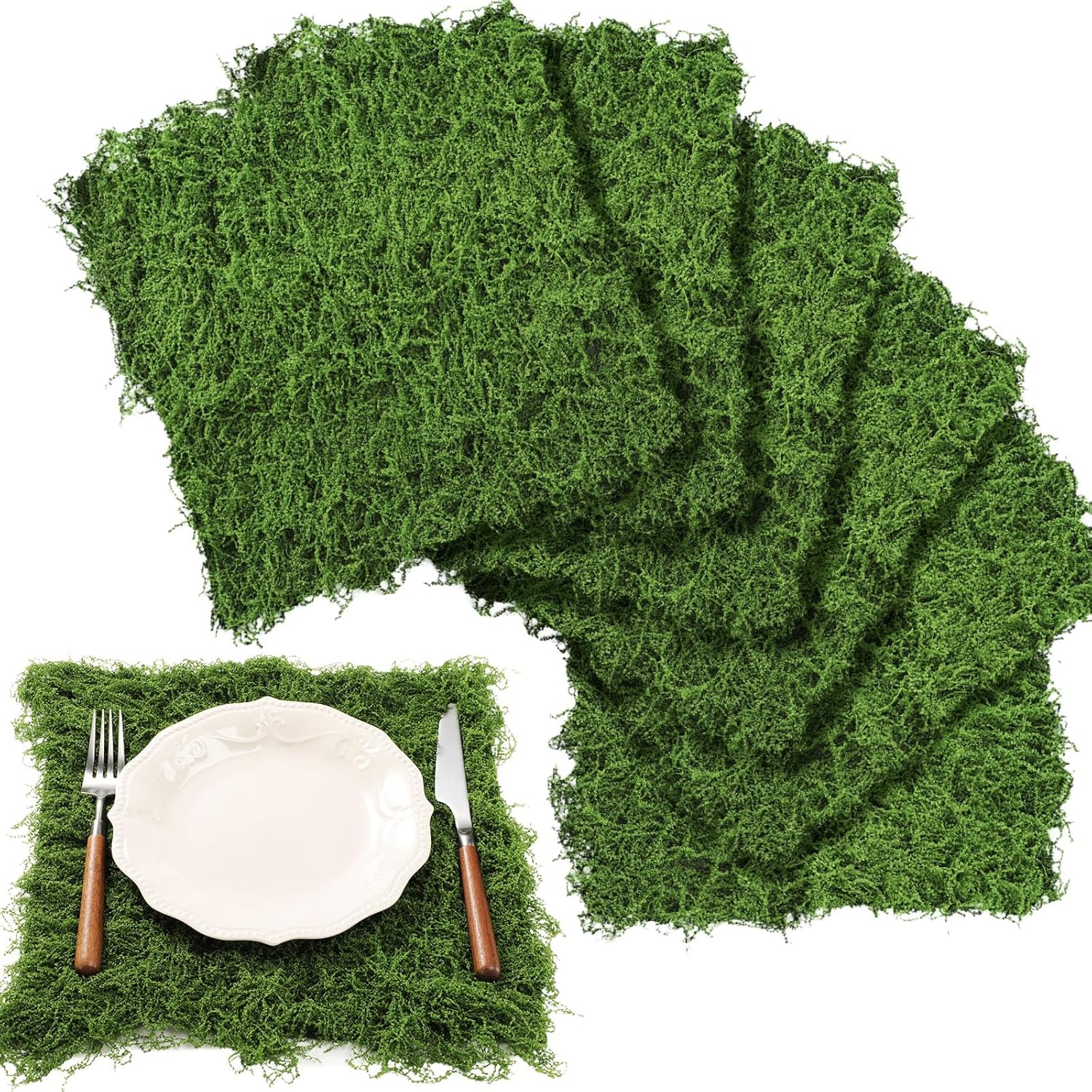 Zeyune 4 Pcs Fake Moss Table Runner for Crafts Artificial Moss Sheet Roll Waterproof Carpet Blanket for Wall Roof Garden Wedding Party Decoration (39 x 39 Inch)