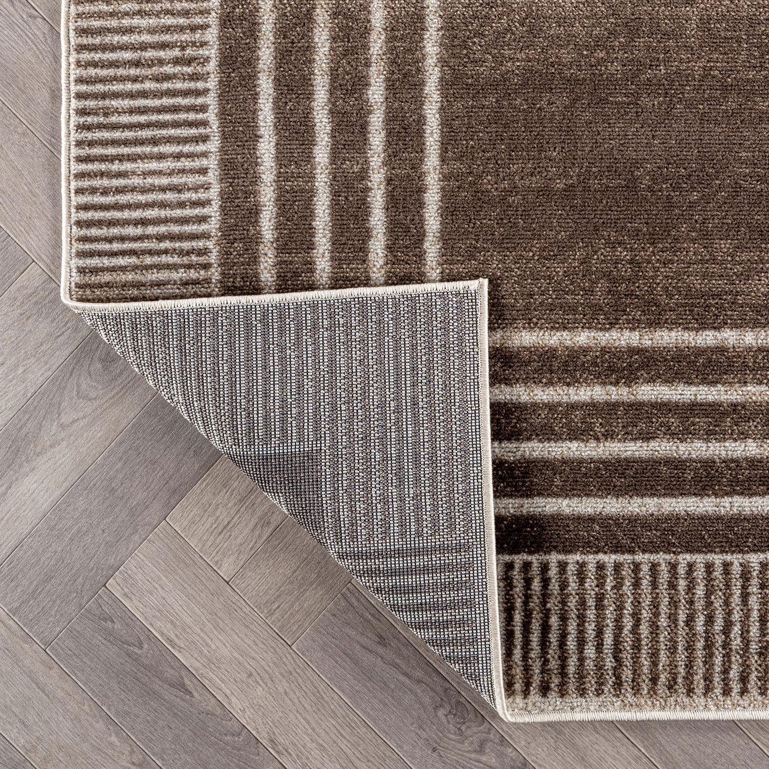 Rugshop Contemporary Geometric Bordered Indoor Area Rug for Entryway,Bedroom,Kitchen Rug Low Pile Rug with Jute Backing 4' x 6' Brown