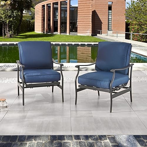 2-Piece Patio Conversation Set, Outdoor Spring Bounce Metal Armchairs with