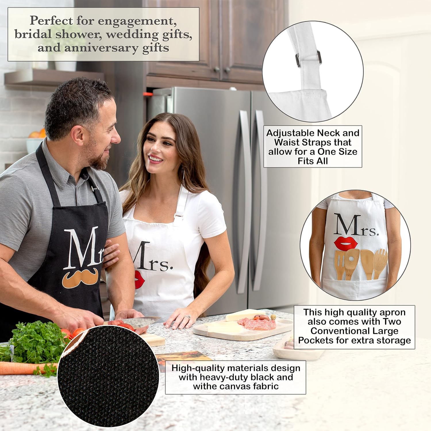 ALLER HOME&KITCHEN The Mr & The Mrs Aprons One-Size-Fits-All Funny Aprons for Couples, Bridal Showers, Weddings, Engagement