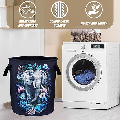 Miniatura 5 de Cesta de lavandería de elefante, hermosa flor, plegable, impermeable, de tela Oxford, divertida bolsa de lavandería, cesta de almacenamiento de