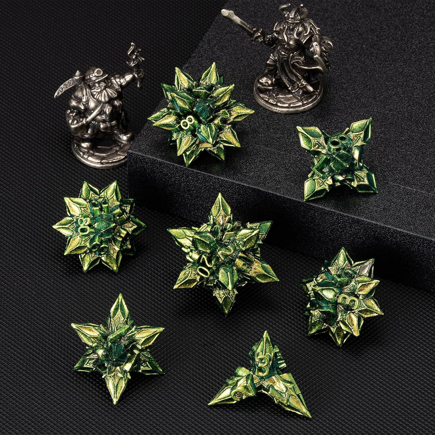 DND Dice Set Metal,Polyhedral D&D Metallic Heterotypic D and D Dice with Cracks for Dungeons and Dragons RPG TTRPG 7-Die Set with Gift (Heterotypic, Heterotypic-Green)