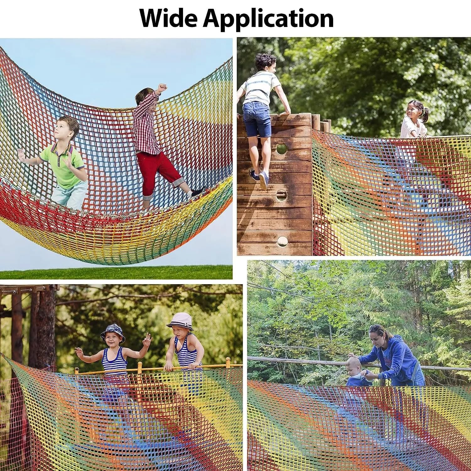 Rete Da Arrampicata Per Parco Giochi,3x3m Doppio Strato Rete Protezione Di Sicurezza Per Bambini,Adatto Per Uso Esterno e Interno,Include Una Borsa Portaoggetti,4 Ganci e 8 Campanelli(Arcobaleno)